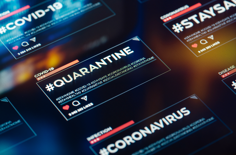A social media post with text saying Hashtag Quarantine